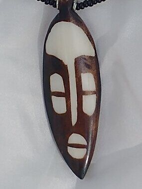 Handcrafted Ethnic Necklace – Tribal Mask Pendant Made of Vegan Ivory Africa